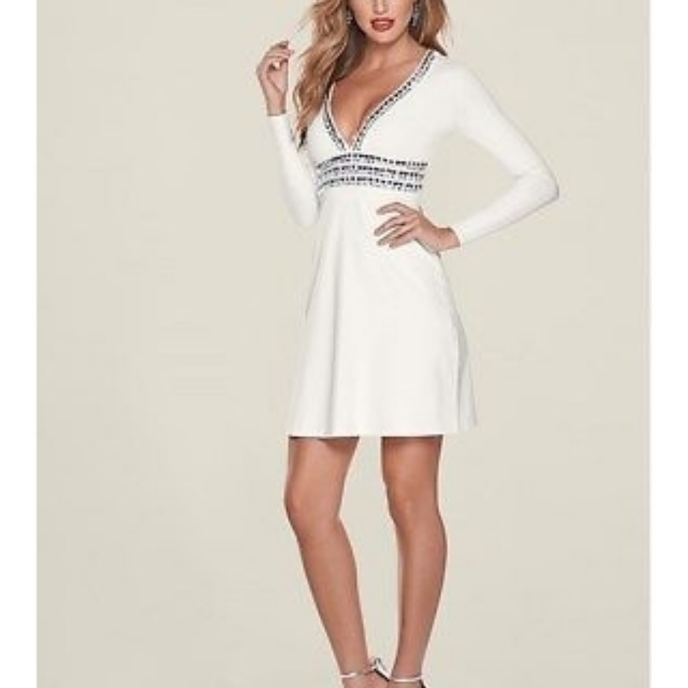 Venus Off White DEEP V TRIM COCKTAIL DRESS Size 4